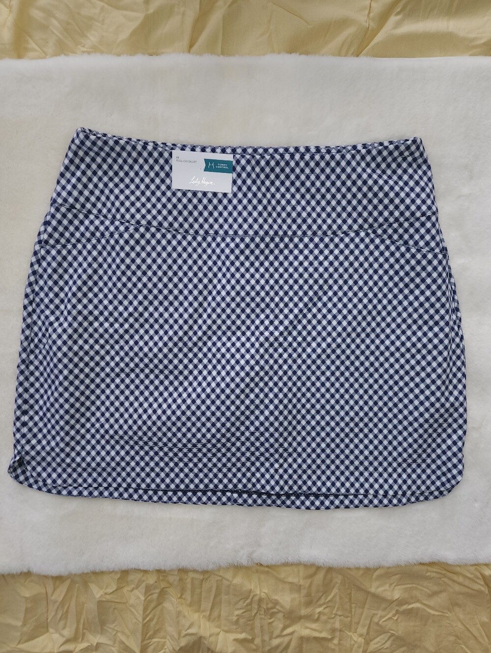 Lady Hagen Pull-on Tummy Control Navy Blue And White Gingham Sport Skort - Picture 2 of 9